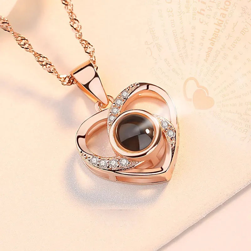 Rose-Embellished Love Heart Necklace - Gold Finish, 45cm Length