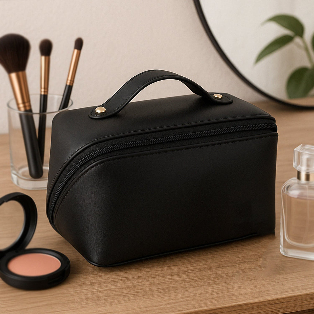 Travel Makeup & Toiletry Organizer Pouch with Zipper & Handle (1 Pc / Mix Color)