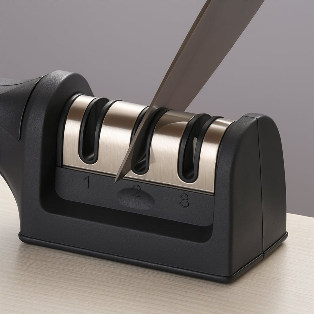 Manual Red & Black Knife Sharpener – 3-Stage Tool for Ceramic & Steel Knives