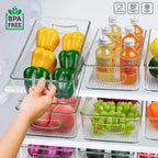 Plastic Refrigerator Organizer Bins, 1 Stackable Fridge Organizers with Handle, Clear Organizing Food Fruit Vegetables Pantry Storage Bins for Freezer kitchen Cabinet Organization and Storage (1 Pc Mix Color)