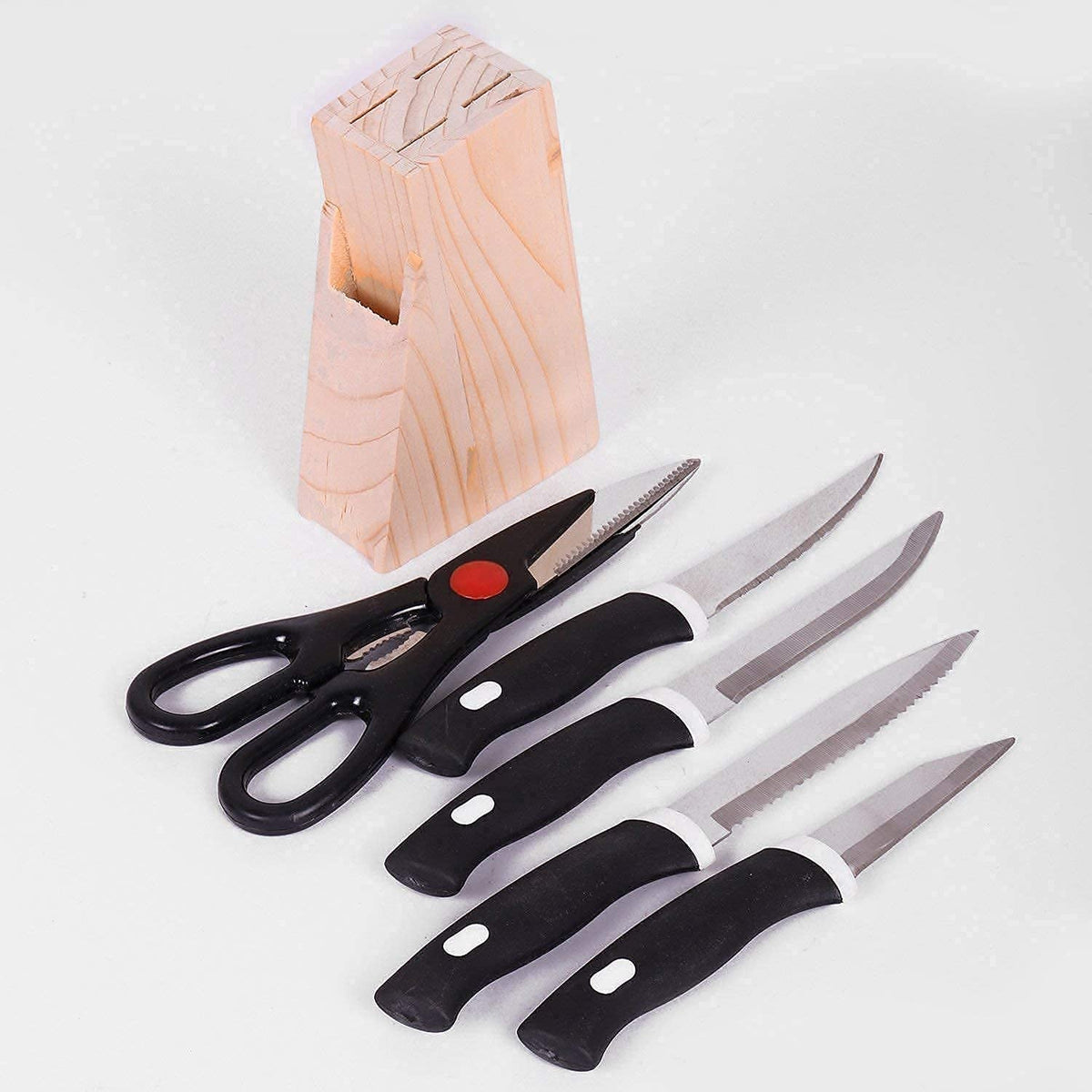 Kitchen Knife Set with Wooden Block and Scissors (5 pcs, Black)