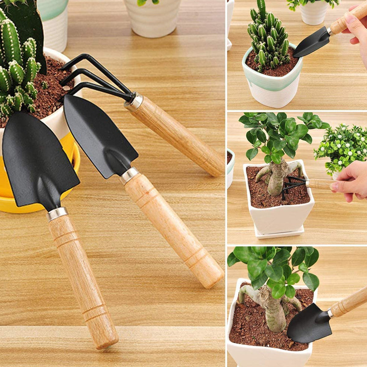 Garden Tool Kit Durable Hand Tools Set with Wooden Handle (3 Pc)