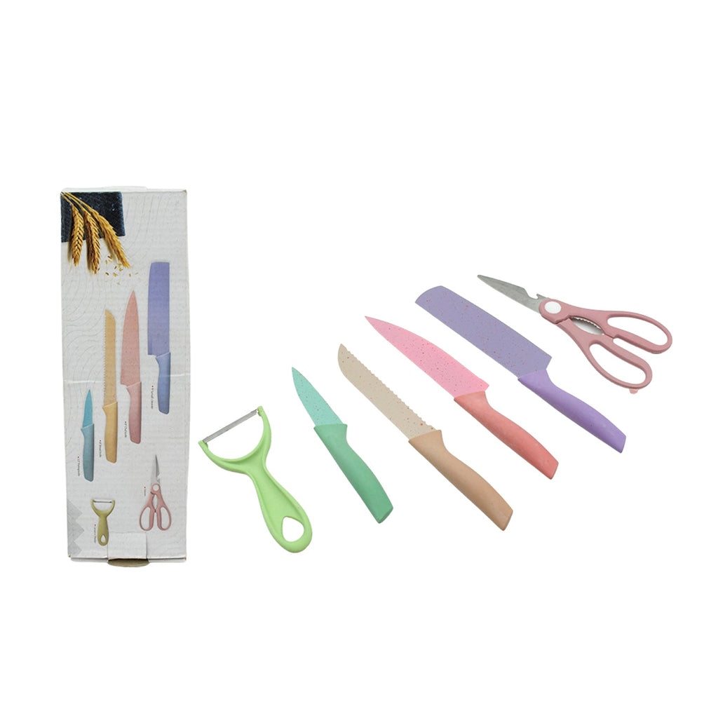 Corrugated 6 Pc Kitchen Knife Set – Professional Knives with Storage Box