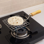 Kitchen Square Stainless Steel Roaster Jali, Barbecue Grill with Wooden Handle