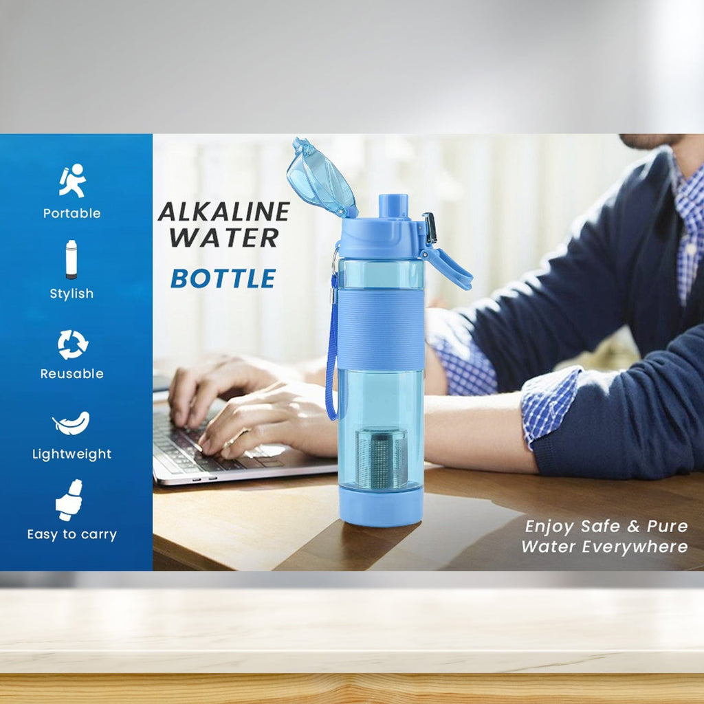 Alkaline Water Bottle with Food Grade Plastic, Stylish & Portable (Particulates Not Included)