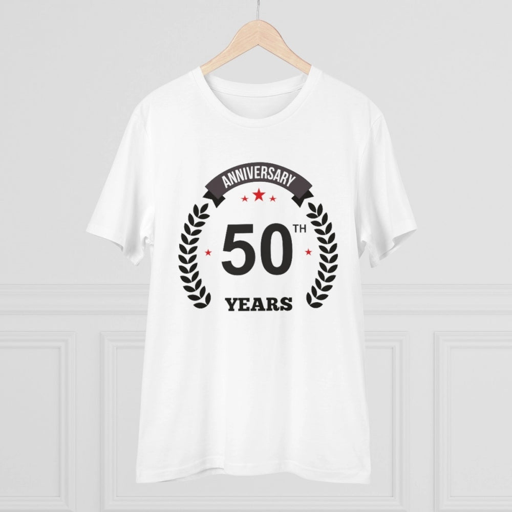 Generic Men's PC Cotton 50th Anniversary Printed T Shirt (Color: White, Thread Count: 180GSM)