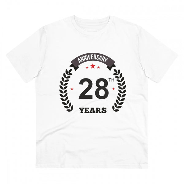 Generic Men's PC Cotton 28th Anniversary Printed T Shirt (Color: White, Thread Count: 180GSM)
