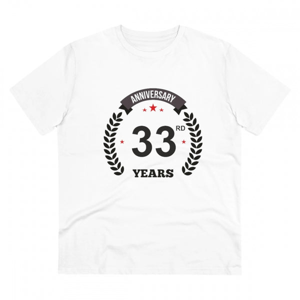 Generic Men's PC Cotton 33rd Anniversary Printed T Shirt (Color: White, Thread Count: 180GSM)
