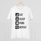 Generic Men's PC Cotton Eat Sleep Pubg Repeat Printed T Shirt (Color: White, Thread Count: 180GSM)