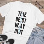Generic Men's PC Cotton The Best Way Out Printed T Shirt (Color: White, Thread Count: 180GSM)