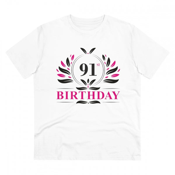Generic Men's PC Cotton 91st Birthday Printed T Shirt (Color: White, Thread Count: 180GSM)