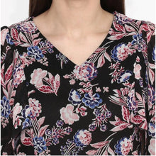 Generic Women's Polyester Floral Short Sleeve Knee-Length Dress (Black - Multicolor)