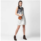 Women's Polyester Printed Sleeveless Above Knee Dress (Blue)