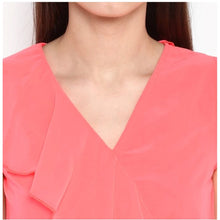 Generic Women's Polyester Ruffled Cap Sleeve Below Knee Dress (Coral Pink)
