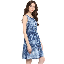 Generic Women's Denim Tie & Dye Sleeveless Above Knee Dress (Blue)