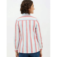 Women's Cotton Striped Long Sleeves Standard Length Shirt (Pink)