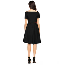 Generic Women's Polyester Solid V Neck Cap Sleeve Dress (Black)