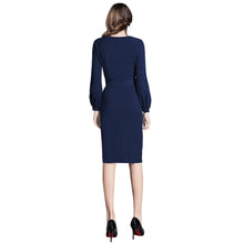 Generic Women's Knitting stretchable Solid Round Neck Full Sleeve Dress (Blue)