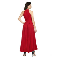 Generic Women's Polyster Solid Halter Neck Sleeveless Dress (Red)