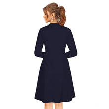 Generic Women's Knitting stretchable Solid Round Neck Full Sleeve Dress (Blue)