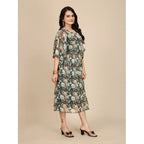 Women's Georgette Printed Round Neck Short Sleeve Dress (Black)