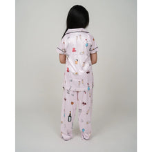 Generic Girl's Silk Bleand Printed Short Sleeve Night Suit Set (Light Pink)