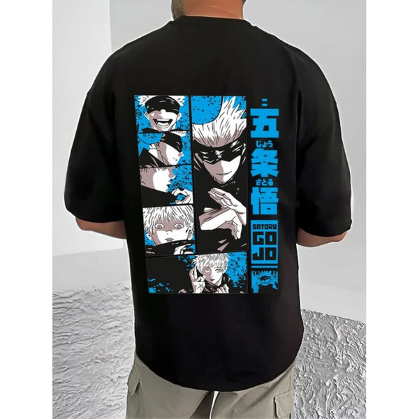 Generic Men's Casual Cotton Blend Printed Round Neck Half Sleeve T-Shirt (Black)