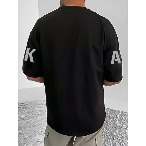 Generic Men's Casual Cotton Blend Printed Round Neck Half Sleeve T-Shirt (Black)
