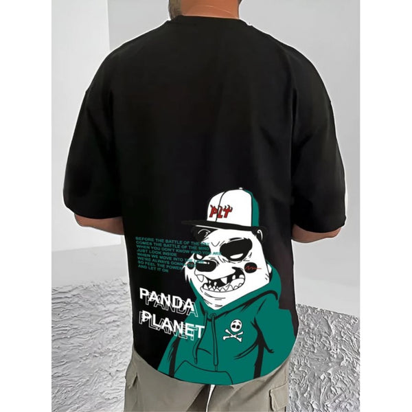 Generic Men's Casual Cotton Blend Printed Round Neck Half Sleeve T-Shirt (Black)