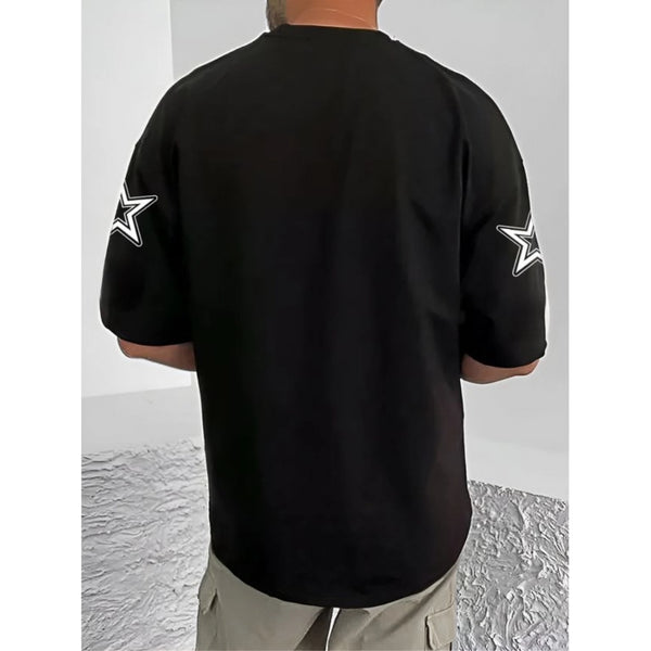 Generic Men's Casual Cotton Blend Printed Round Neck Half Sleeve T-Shirt (Black)