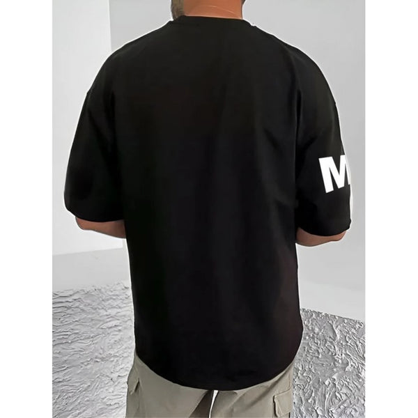 Generic Men's Casual Cotton Blend Printed Round Neck Half Sleeve T-Shirt (Black)
