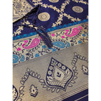 Women's Banarasi Silk Printed Unstitched Salwar Suit Material With Dupatta (Navy Blue, 3Mtrs)