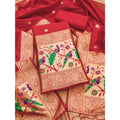 Women's Banarasi Silk Printed Unstitched Salwar Suit Material With Dupatta (Red, 3Mtrs)