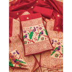 Women's Banarasi Silk Printed Unstitched Salwar Suit Material With Dupatta (Red, 3Mtrs)