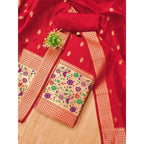 Women's Banarasi Silk Printed Unstitched Salwar Suit Material With Dupatta (Red, 3Mtrs)