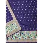 Women's Banarasi Silk Printed Unstitched Salwar Suit Material With Dupatta (Navy Blue, 3Mtrs)
