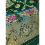 Women's Banarasi Silk Printed Unstitched Salwar Suit Material With Dupatta (Bottle Green, 3Mtrs)