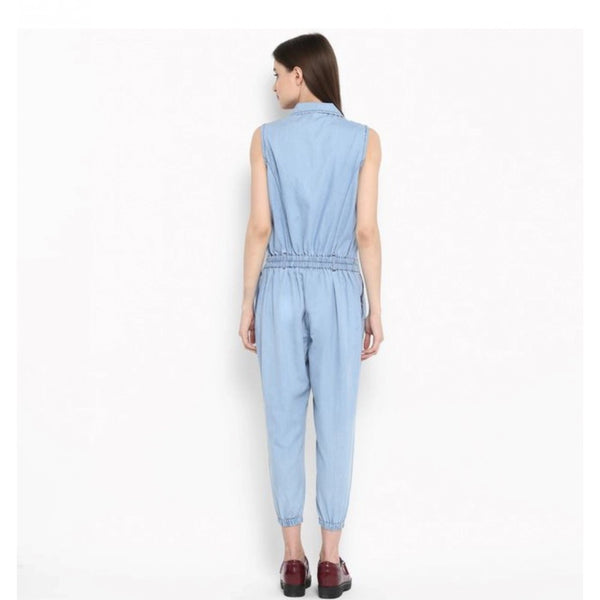 Generic Women's Denim Solid Sleeveless Jumpsuit (Blue)