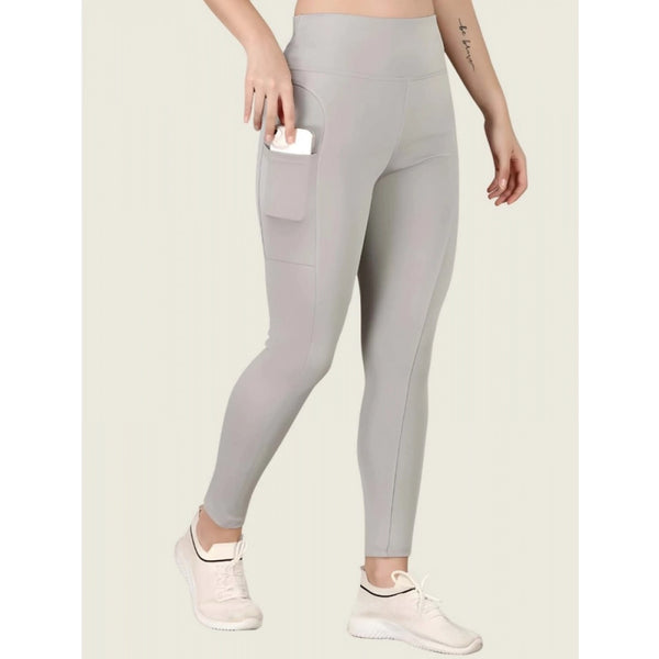 Generic Women's Polyester Solid Ankle length High Waisted Tights (Grey)