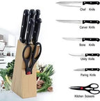Kitchen Knife Set with Wooden Block and Scissors (5 pcs, Black)