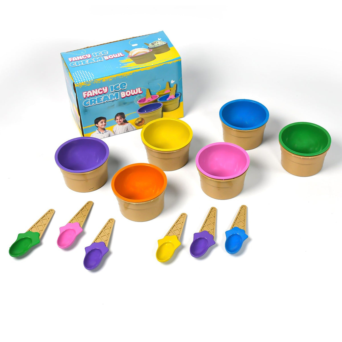 Premium Ice Cream Waffle Spoon Bowl Set (6-Piece , Color Box)