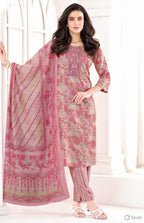 Women Pink Floral Printed Kurta Set with Striped Pants & Dupatta | Ethnic Festive Wear