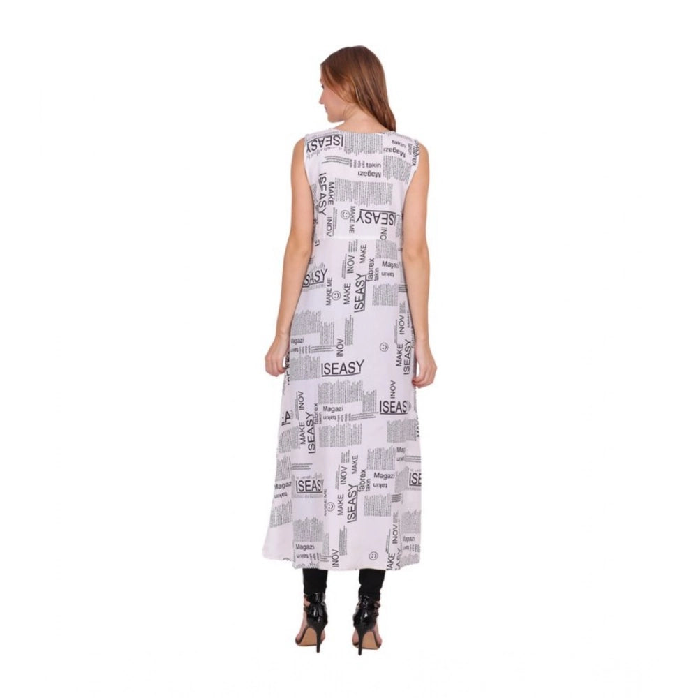 Women's Casual Crepe Sleeveless Slit Dress (White)