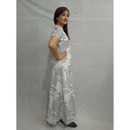 Women's Casual Crepe Half Sleeves Dress (White)