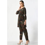 Women's Casual Crepe 3-4th Sleeves Cord Set (Black)