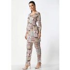 Women's Casual Crepe 3-4th Sleeves Cord Set (White)