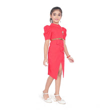 Generic Girl's Cotton Lycra Soild Short Sleeve Close Neck Dress (Pink)