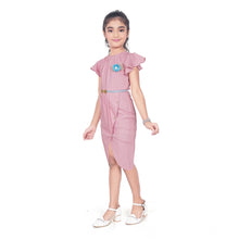 Generic Girl's Knitted Striped Short Sleeve Close Neck Dress (Pink)