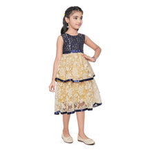Generic Girl's Fancy Net Net Sleeve Less Round Neck Dress (Blue)