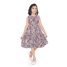 Generic Girl's Digital Slub Printed Sleeve Less Round Neck Dress (Brown)